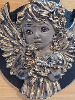 👼 Set of 4 Handmade Air Clay Angel Ornaments - 3" Vintage Style Wooden Discs 👼